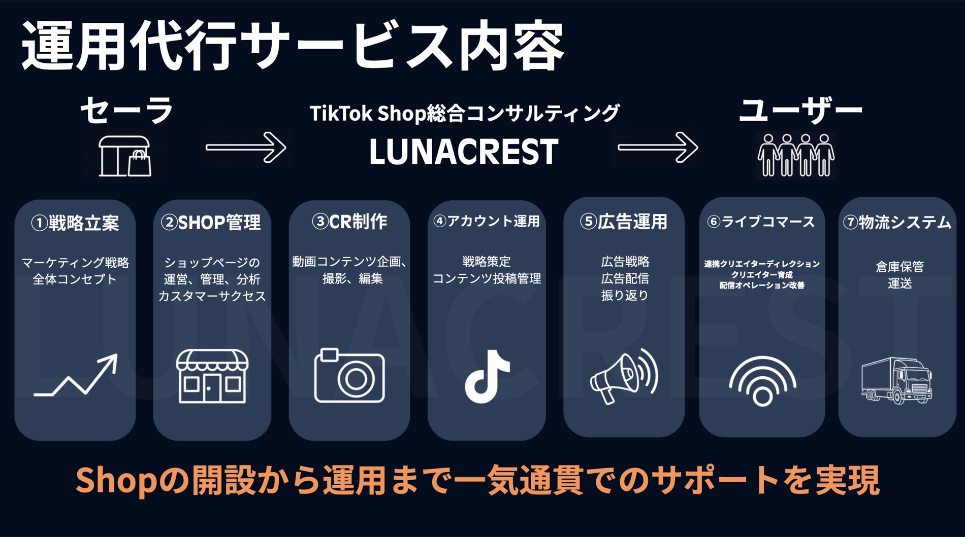 TikTok Shop総合コンサルティングの支援領域図